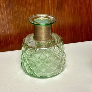 Vintage Green stubby glass and copper vase